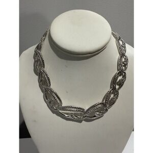 Vintage‎ Silver Tone Rope Twist Link Ocean Waves  Necklace Adjustable Choker 19"
